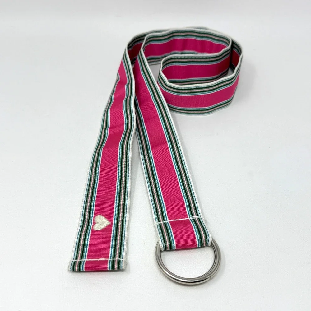 Womens‎ Canvas D-Ring Belt Set 3pc Olive Green Pink Striped Beach Heart 41-44in